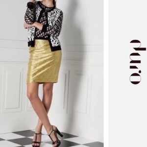 DURO OLOWU Gold Metallic Lined Pencil Skirt Size 2